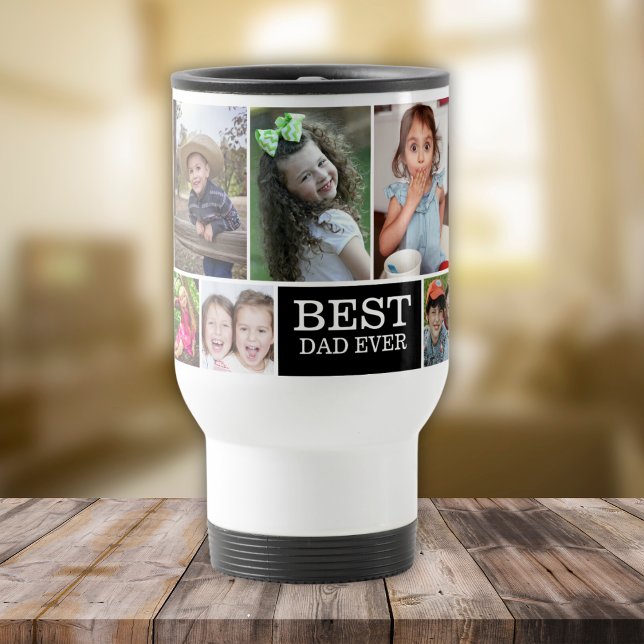 Caneca Térmica Crie o seu próprio Pai de 10 imagens com melhor co (Create Your Own 10 Photo Collage Best Dad Ever Travel Mug)