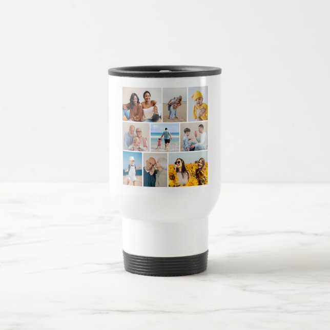 Caneca Térmica Crie sua própria colagem de fotos de 9 (Centro)