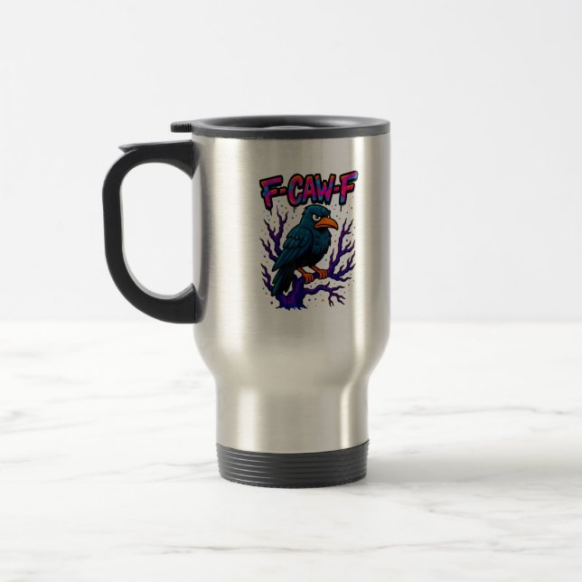 Caneca Térmica Crow, F-Caw-F Pássaro Engraçado Lua Gótico Humor A (Esquerda)