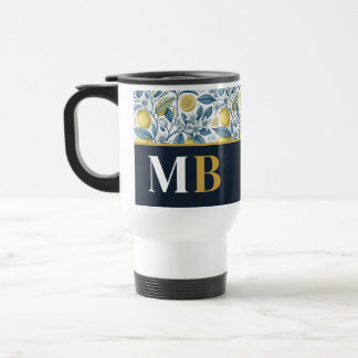Caneca Térmica Custom Elegant Mediterranean Lemon Botanical Navy