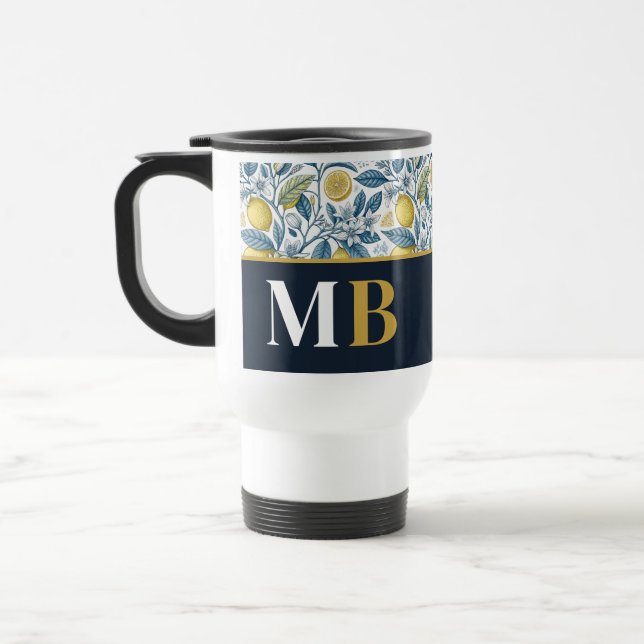 Caneca Térmica Custom Elegant Mediterranean Lemon Botanical Navy (Esquerda)