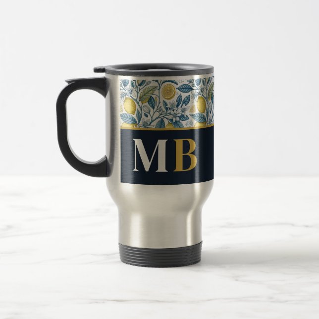 Caneca Térmica Custom Elegant Mediterranean Lemon Botanical Navy (Esquerda)