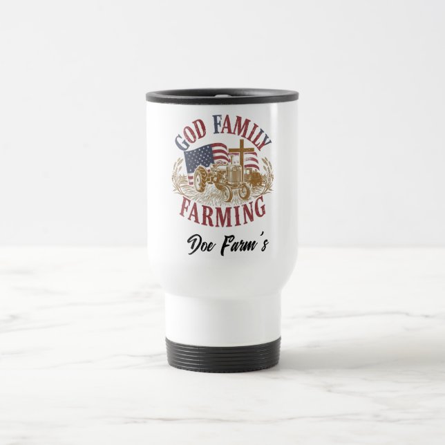 Caneca Térmica Custom “God Family Farming” Travel Mug (Centro)