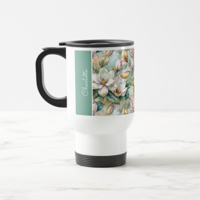 Caneca Térmica Custom Pattern Elegant Magnolia Flowers (Esquerda)