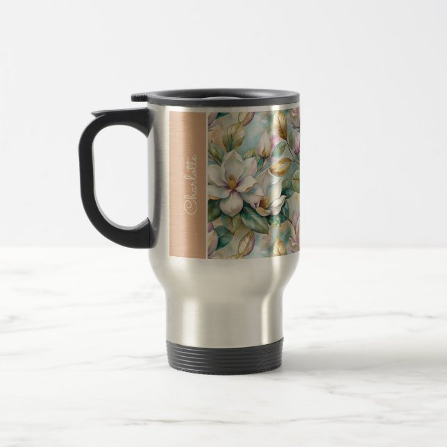 Caneca Térmica Custom Pattern Elegant Magnolia Flowers (Esquerda)