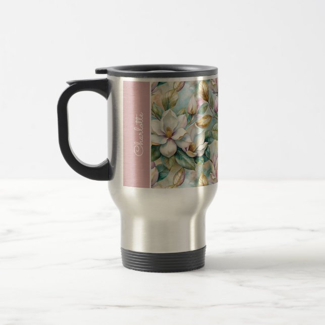 Caneca Térmica Custom Pattern Elegant Magnolia Flowers (Esquerda)