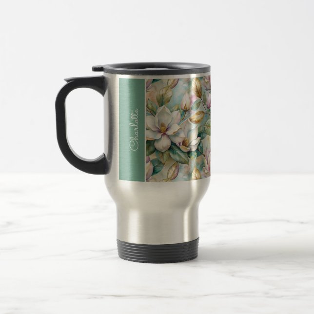 Caneca Térmica Custom Pattern Elegant Magnolia Flowers (Esquerda)