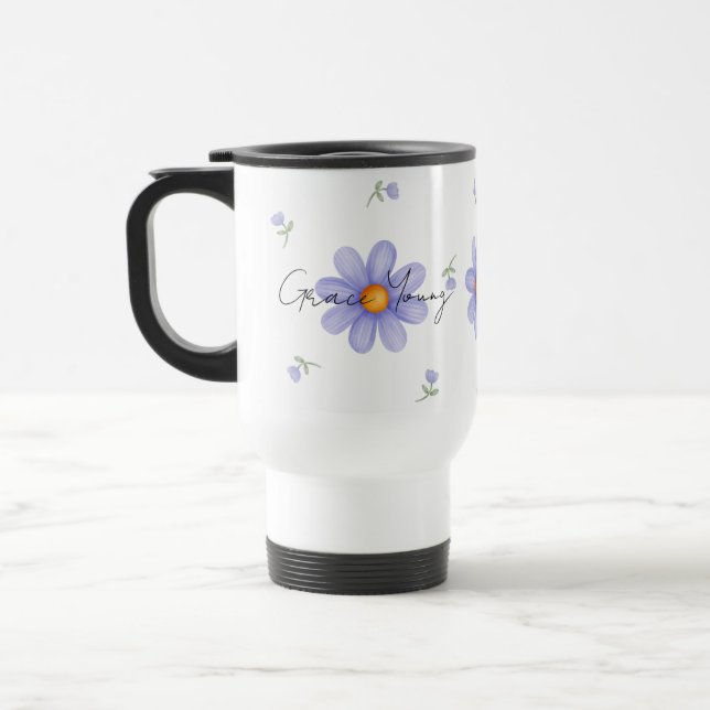 Caneca Térmica Custom Purple Daisy Name Floral Design (Esquerda)