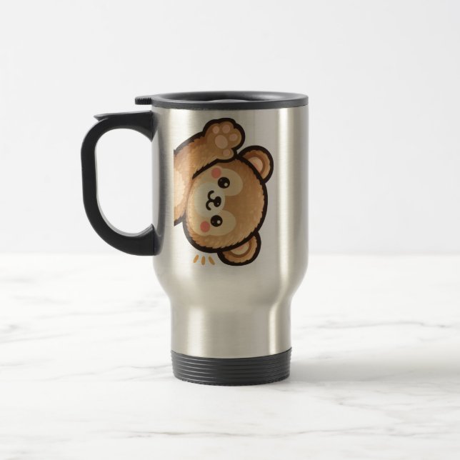 Caneca Térmica Cute Bear Travel Mug | Kawaii Stainless Steel Coff (Esquerda)