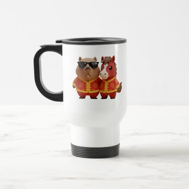 Caneca Térmica Cute Capybara and Horse Friends Chinese New Year (Esquerda)