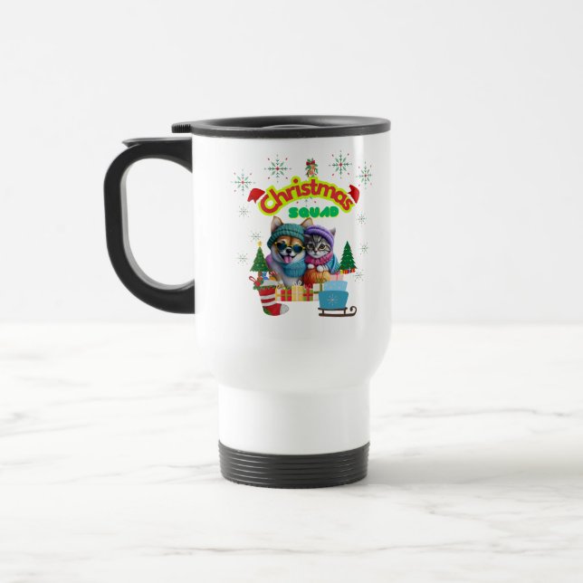 Caneca Térmica Cute dog and cat Christmas squad design  (Esquerda)