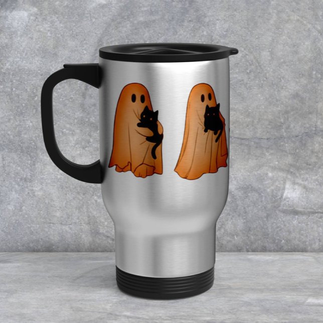 Caneca Térmica Cute Ghost and Black Cat Halloween Mug (Criador carregado)