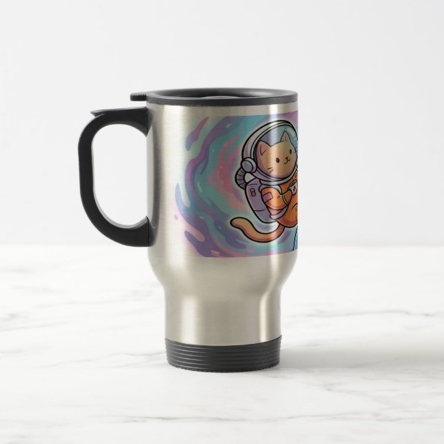 Caneca Térmica Cute Space Cat Astronaut Coffee Lover (Esquerda)