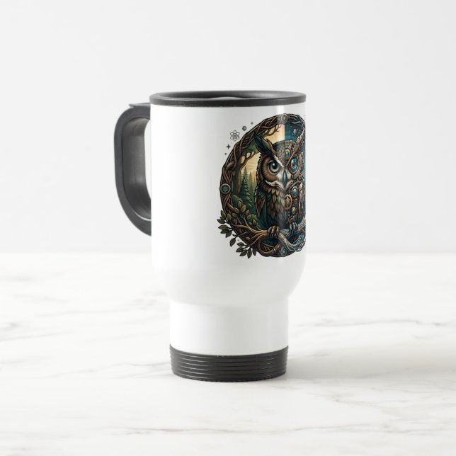 Caneca Térmica Cybernetic Owl Nature vs Technology Steampunk (Frente Esquerda)
