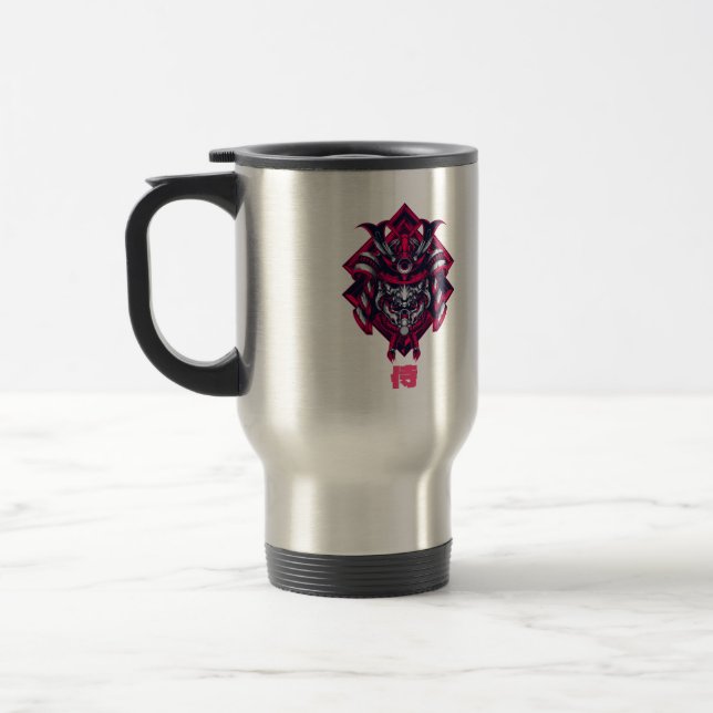 Caneca Térmica Cyberpunk Red Oni Samurai Travel Mug (Esquerda)