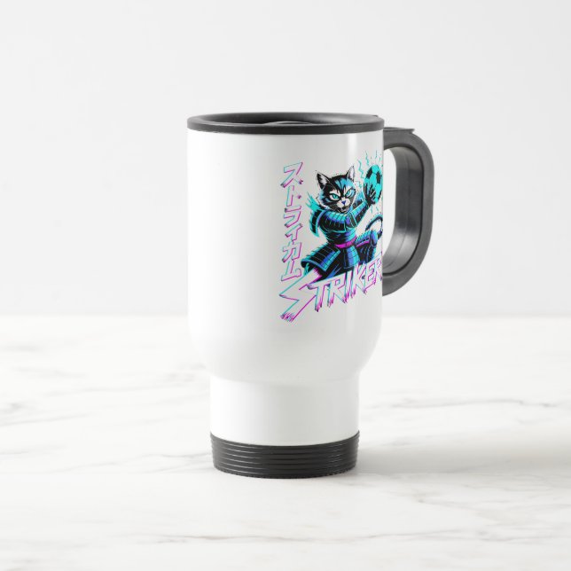 Caneca Térmica Cyberpunk Samurai Striker Cat for Gamers & Anime (Frente Esquerda)