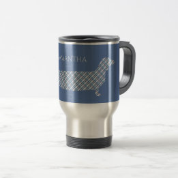 Caneca Térmica Dachshund da xadrez no azul