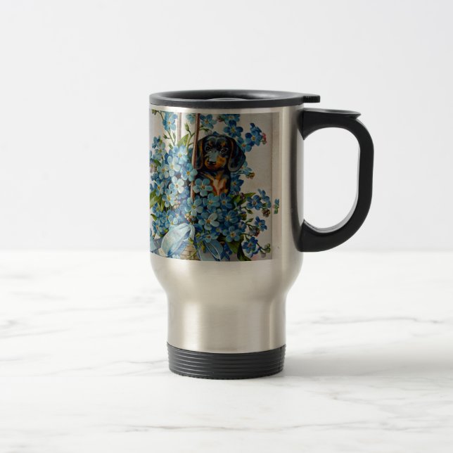 Caneca Térmica Dachshund e Forget-Me-Nots (Direita)