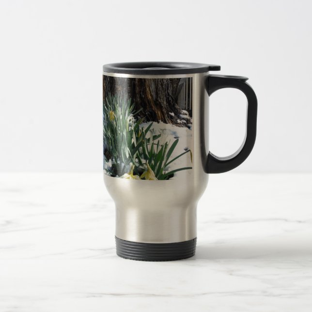 Caneca Térmica Daffodilos amarelos na neve (Direita)