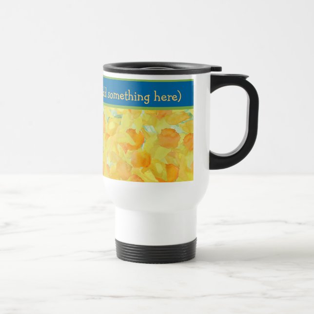 Caneca Térmica Daffodils de Ouro de Água bonito com Banda Azul (Direita)
