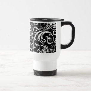 Caneca Térmica Dalmata preto fofo design de fundo de flores