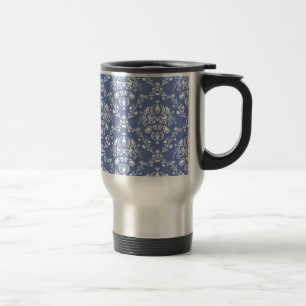 Caneca Térmica Damasco Azul e Branco