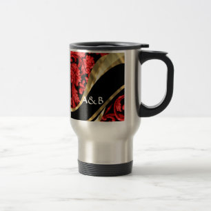 Caneca Térmica Damasco floral vermelho e preto