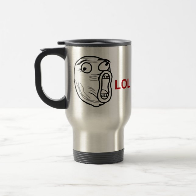 Caneca Térmica De LOL do riso cara alta Meme da raiva para fora (Esquerda)