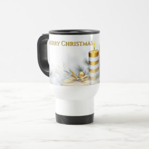 Caneca Térmica Decoração de Natal Dourada Elegante