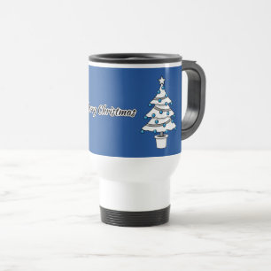 Caneca Térmica Decorações Azuis da Árvore de Natal Branco - Feliz