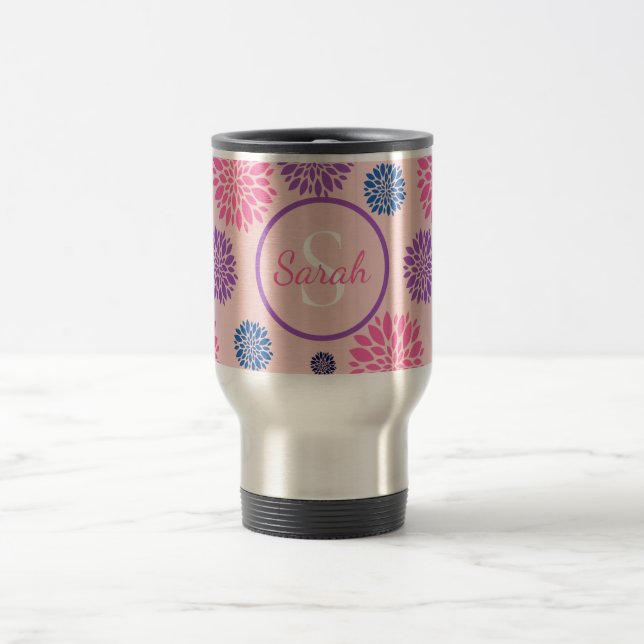 Caneca Térmica Decorative Pink Purple Blue Floral Personalised (Centro)