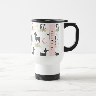 Caneca Térmica Deer Pattern, Baby Deer, Boho, Flores, Seu Nome