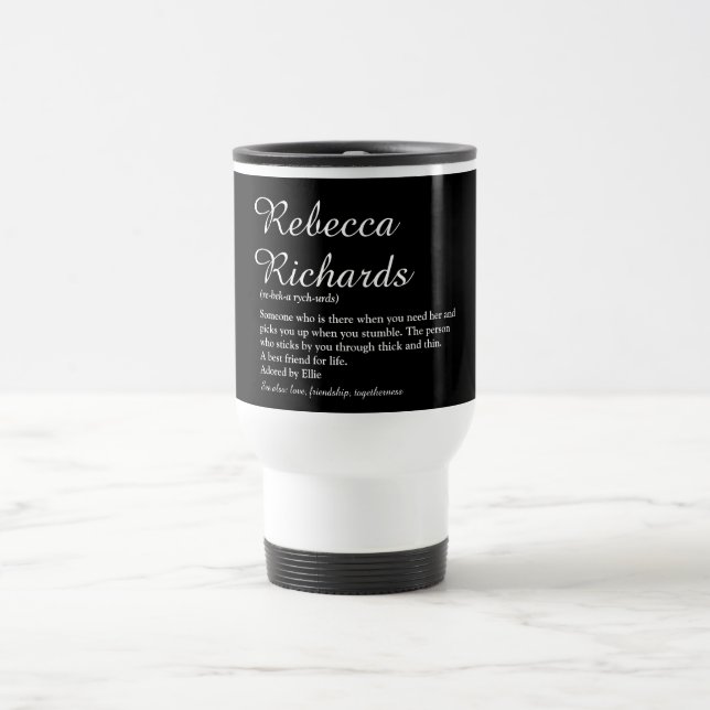 Caneca Térmica Definição de Nome de Script Preto e Branco Moderno (Centro)