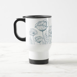 Caneca Térmica Desenhar de Linha Flor e Folhas Poppy (Verde da Me