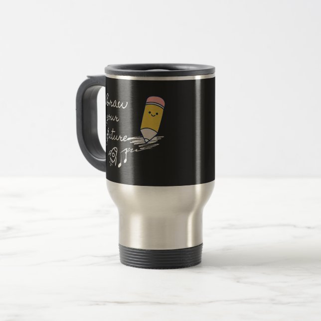 Caneca Térmica Desenhar seu futuro - Design de lápis motivacional (Frente Esquerda)