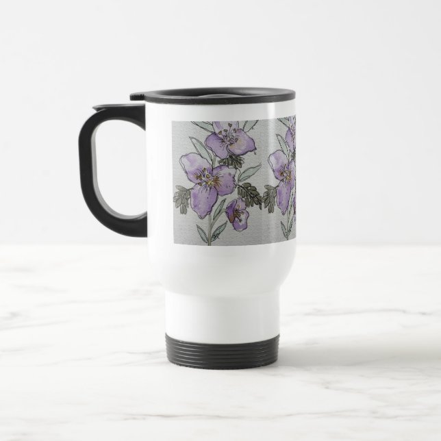 Caneca Térmica Desenho de Flor Roxa em Aquarela (Esquerda)