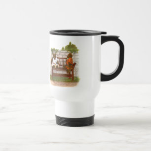 Caneca Térmica Desenho do vintage: Ursos de ursinho em um banco
