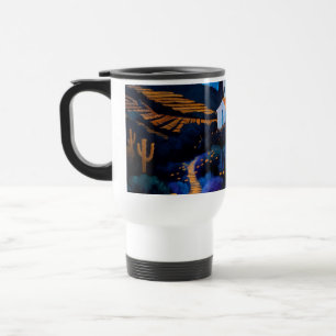 Caneca Térmica Deserto Noturno Místico & Silhueta de Águia Dourad