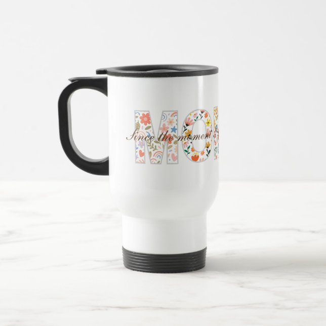 Caneca Térmica Design de Citação Sentimental Floral Pastel MÃE (Esquerda)
