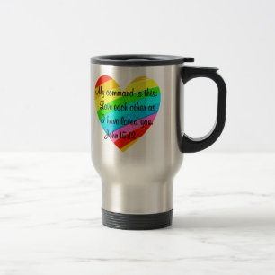 CANECA TÉRMICA DESIGN DE CORAÇÃO DE RAINBOW JOHN 15:12