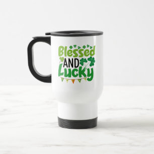 Caneca Térmica Design de Dia de São Patrício Abencoado e Sortudo-