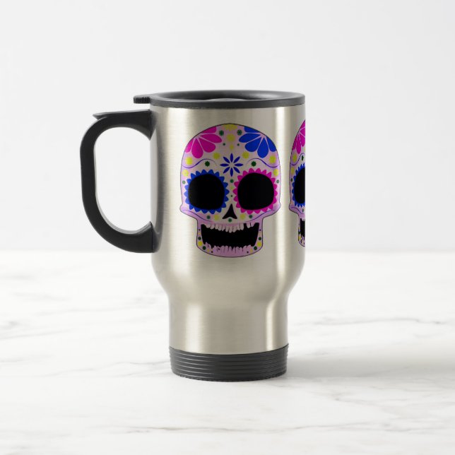 Caneca Térmica Design feliz do crânio do açúcar (Esquerda)