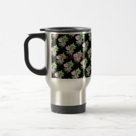 Caneca Térmica design floral, flores pretas e rosa