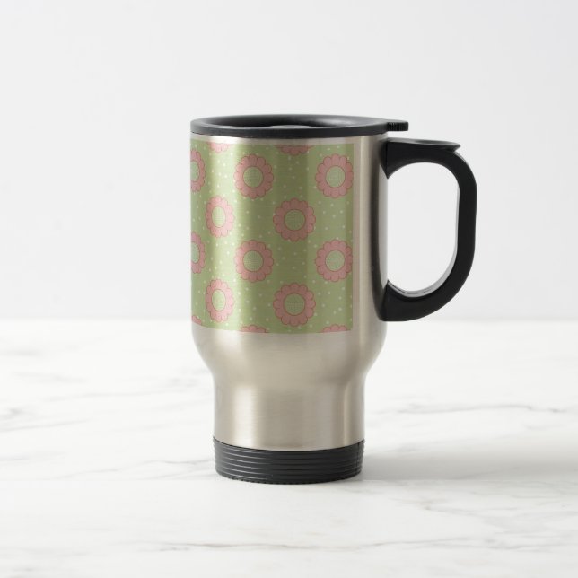 Caneca Térmica Design floral rosa e bolinhas (Direita)