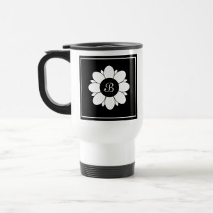 Caneca Térmica Design inicial de Flor Simples Preto e Branco