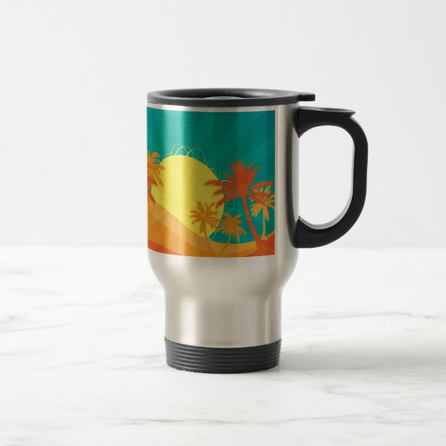 Caneca Térmica Design retro tropical do surf da praia do por do (Direita)