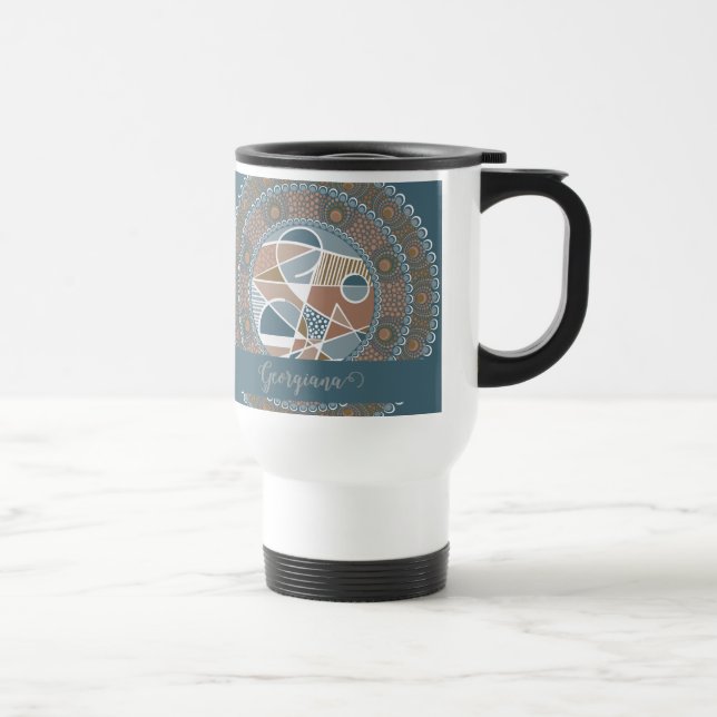 Caneca Térmica Destaque de Teal e Abstrato de Dourado Personaliza (Direita)