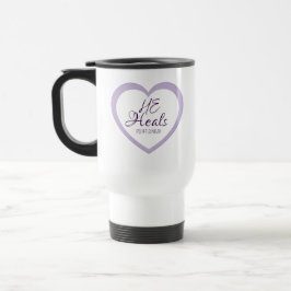Caneca Térmica Deus Cura os Quebrantados Roxo Claro e Branco