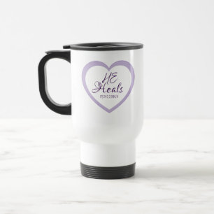 Caneca Térmica Deus Cura os Quebrantados Roxo Claro e Branco