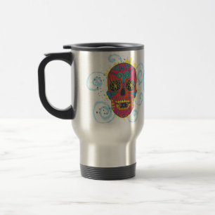 Caneca Térmica Dia da Design de Tatuagem em Quadrinhos do Crânio